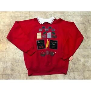 Vintage Folk Art Teacher Apple Sweatshirt M